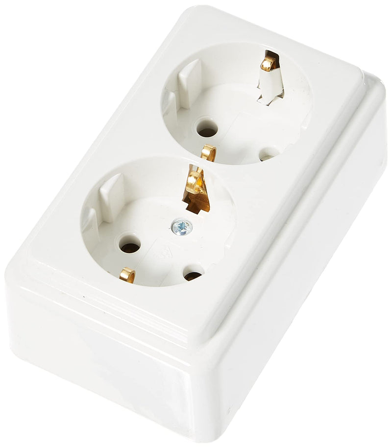 Kopp protective contact socket, 2-gang, surface-mounted socket, 16A, 250V, actis white, 102502002