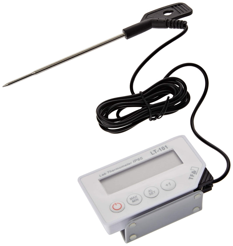 TFA Dostmann LT-101 professional digital thermometer, with puncture sensor, visual and acoustic alarm, washable, ideal for professional use, L 87 x W 17 (29) x H 52 (57) mm white