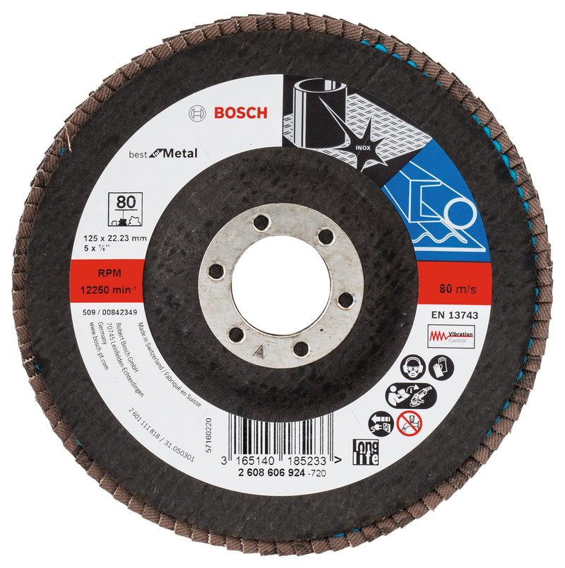 Bosch Professional flap disc (for angle grinders, various materials, cambered design, Ø 125 mm, grit 80)