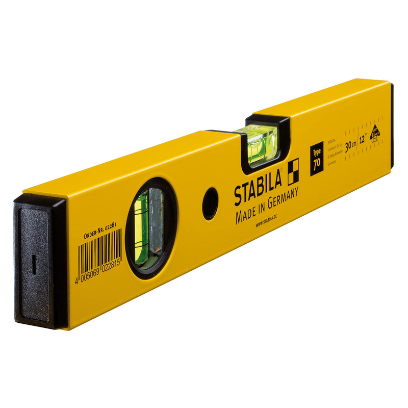 STABILA spirit level Type 70, 30 cm, light aluminum profile, 1 horizontal level, 1 vertical level, Made in Germany spirit levels
