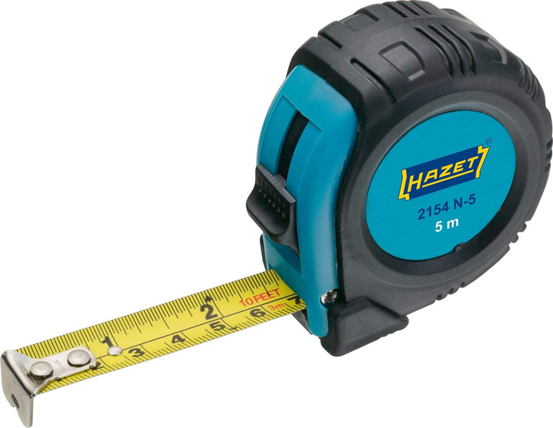 HAZET tape measure 2154N-5, 5 meters, reduced kinking behavior and resistant coating, automatic retraction by quality spring and double tape measure labeling 5000 mm