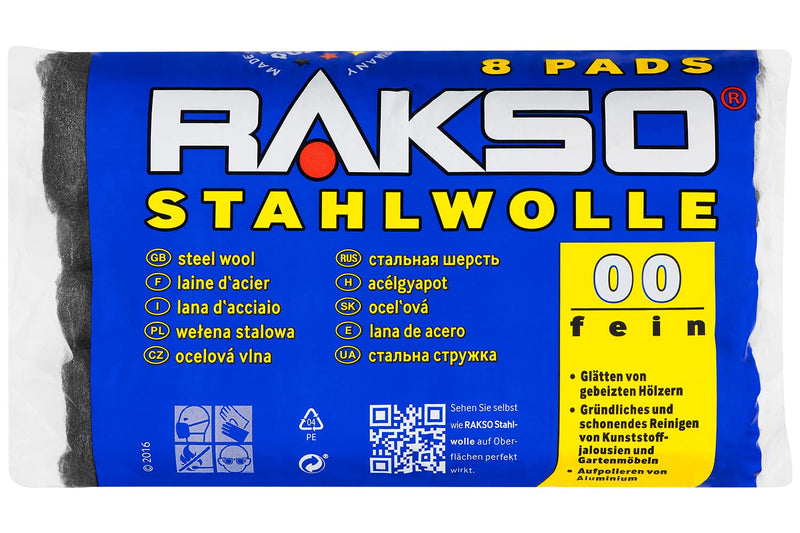 RAKSO steel wool fine 00-8 pads, smoothes wood, cleaning plastic blinds, garden furniture, polishing aluminum individual items