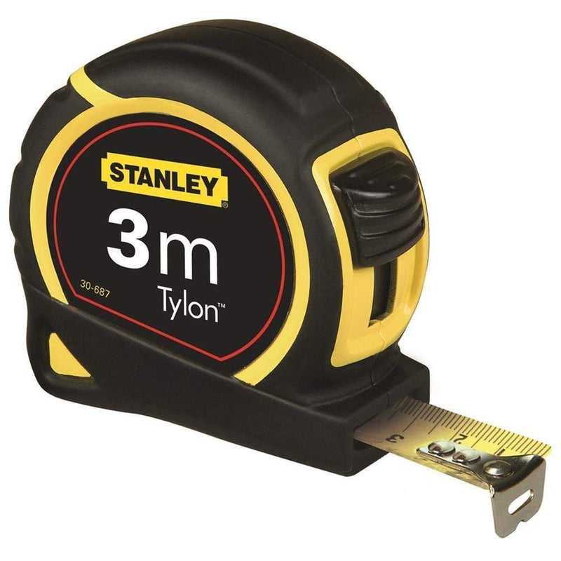 Stanley 1-30-687 Tylon tape measure, 3 m, Tylon polymer protective layer, sliding end hook, plastic housing