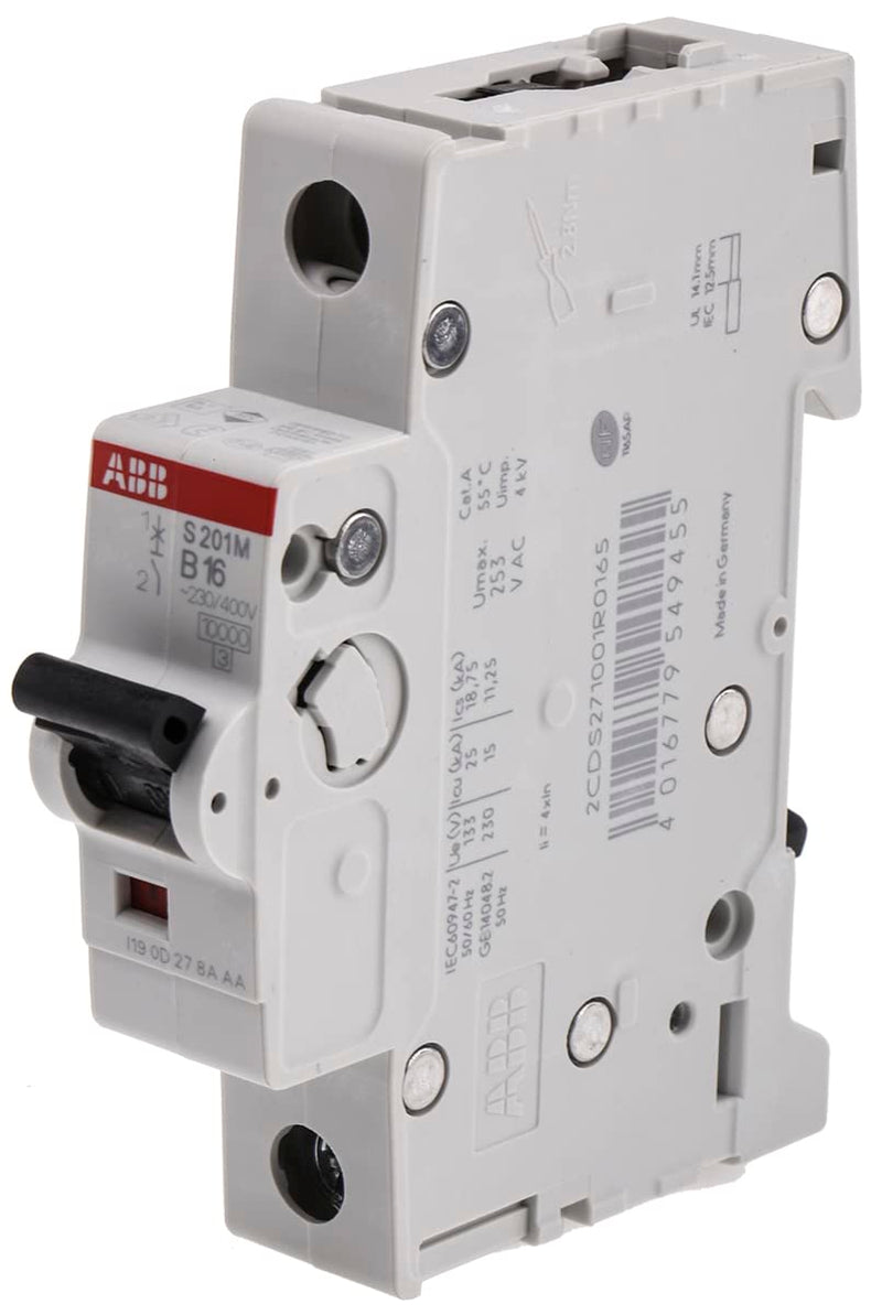 ABB S200M MCB circuit breaker type B, 1-pole 16A 253V, breaking capacity 10 kA System Pro M Compact
