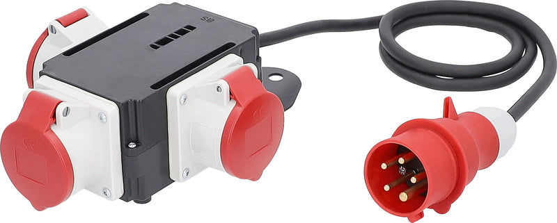 as - Schwabe MIXO adapter / power distributor NECKAR - CEE plug with 1.5 m rubber hose cable on 3 CEE sockets - Robust construction site heavy current distributor - IP44 - Made in Germany I 60526 MIXO NECKAR 16 A, 11 kW
