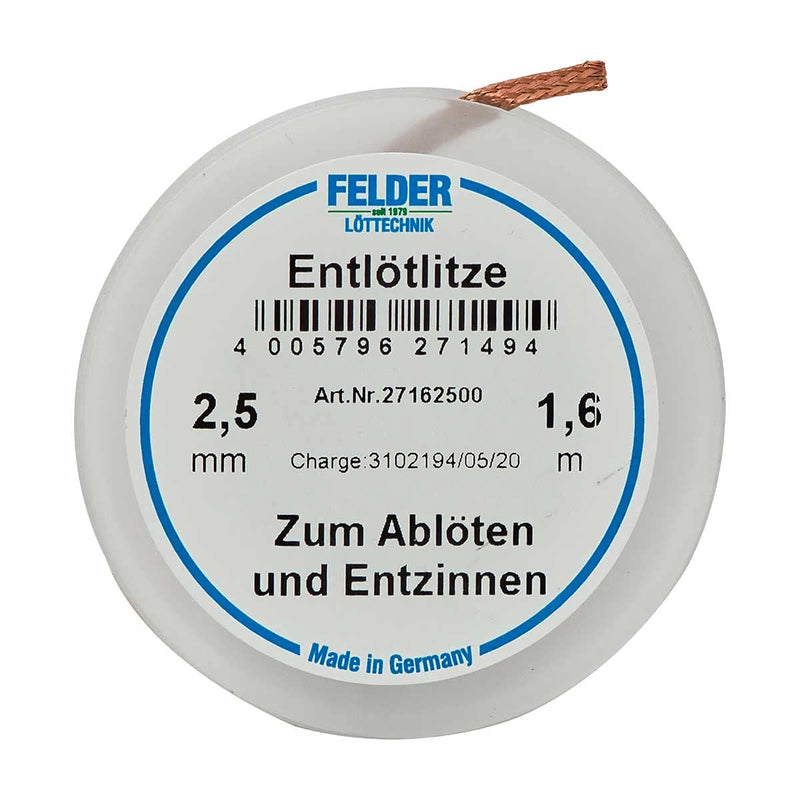 Felder Löttechnik desoldering braid FELDER, 2.50mm, copper braid soaked in halogen-free flux, 1.60m spool