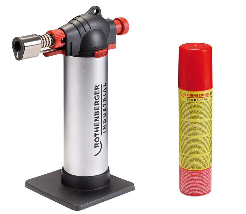 ROTHENBERGER Industrial - Crème Brûlée gourmet burner set Bunsen burner kitchen burner soldering burner incl. 1x refill gas 100 ml, 450° working temperature, large gas tank 035126E