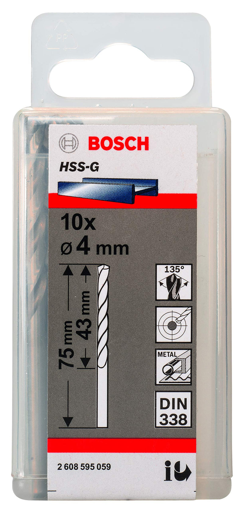 Bosch Accessories Bosch Professional 10x HSS-G metal drill bits (for metal, Ø 4 mm, Robust Line, drill accessories) 10 pieces