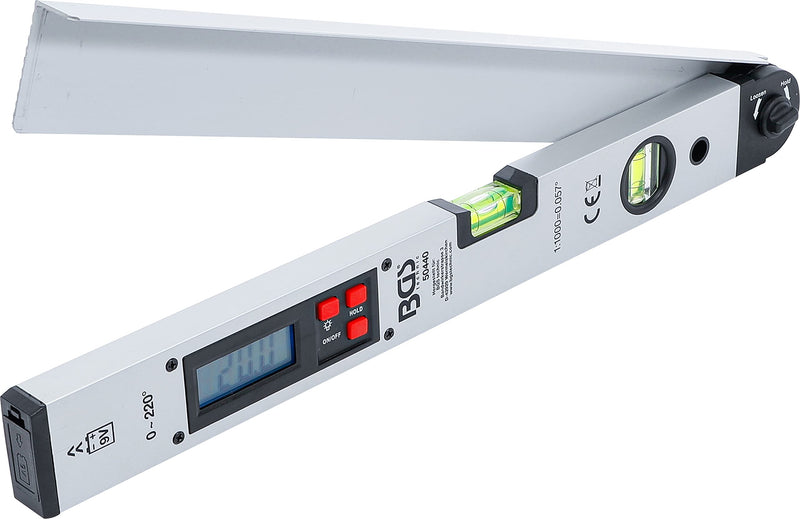 BGS 50440 | Digital LCD protractor with spirit level | 450mm | Angle bevel with locking function | Inclinometer