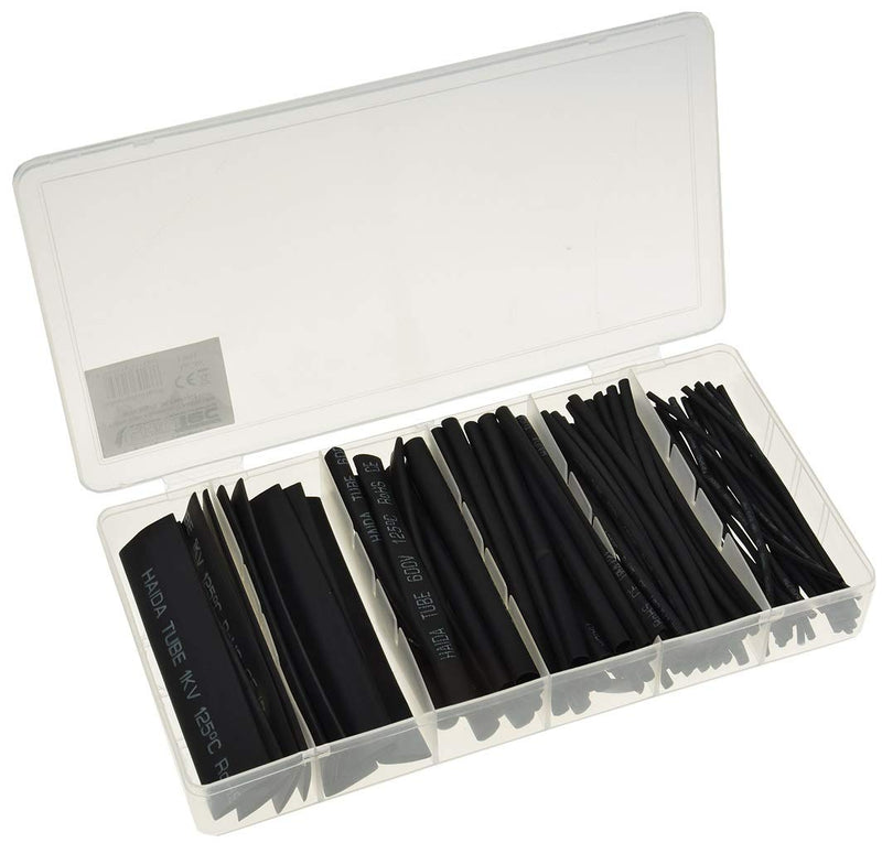 ChiliTec heat shrink tube set 100 pieces shrink tubes with shrink ratio 2:1 10cm long 6 sizes cable tube insulation I black