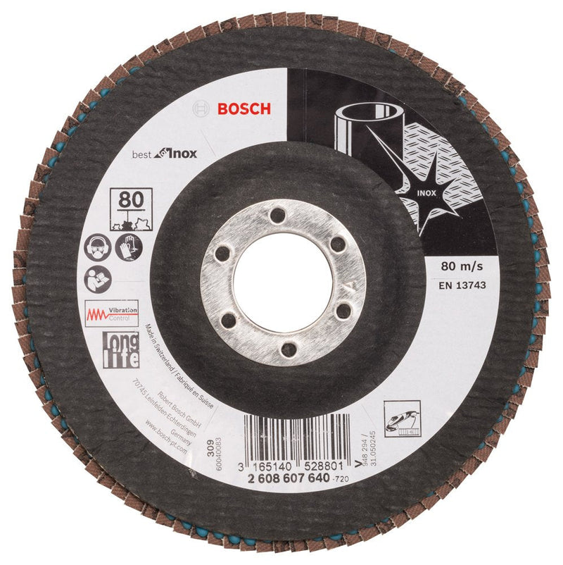 Bosch Professional flap disc X581 Best for Inox 125mm grain 80, 1 piece flap disc.