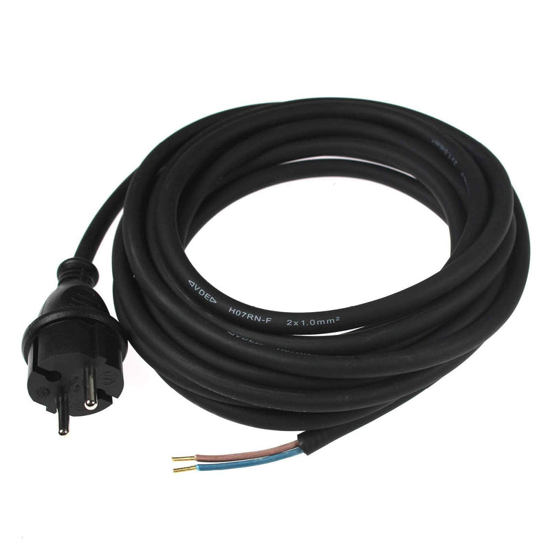 as - Schwabe drill connection cable, 5 m rubber connection cable H05RN-F 2x1.0mm², contour plug with cable, adapter cable with wire end sleeves, 230V, 16A, IP44, black, 70530 Single