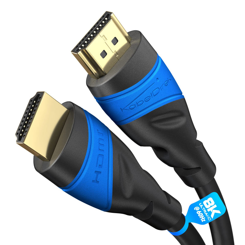 KabelDirekt - 8K/4K HDMI cable - 2 m - 8K@60Hz (extra copper for fast Ultra HD, 4K@120Hz/8K@60Hz - compatible with HDMI 2.0, High Speed with Ethernet, Blu-ray/PS5/Xbox Series X/Switch, Black/Blue) 2m
