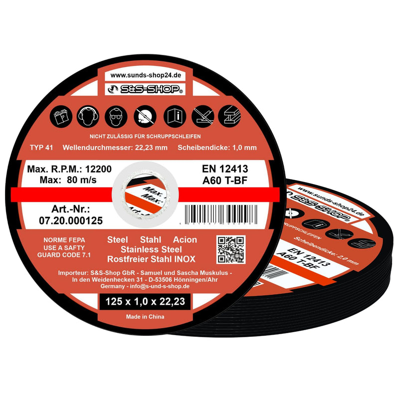 Pack of 100 cutting discs Ø 125 x 1.0 mm | INOX cutting discs | for metal steel stainless steel | Angle grinder flex discs grinding discs