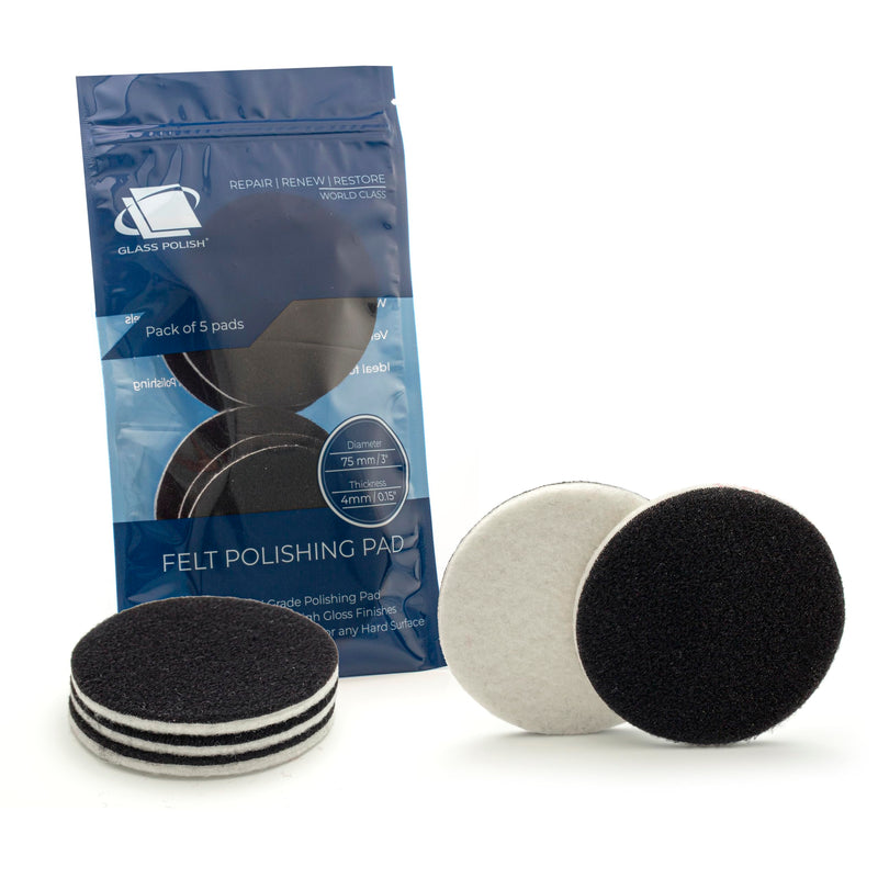 GLASS POLISH GP11007 Felt Polishing Pad Set for Polishing Glass, Plastic, Metal, Marble / Diameter 3 inch / Pack of 5 Pads | For glass polish with cerium oxide, scratch removal, plastic & headlight treatment, metal polish & clear coat finish 75 mm