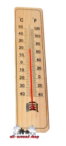 Thermometer wood nostalgia style for indoor and outdoor temperature measuring device degrees and Fahrenheit