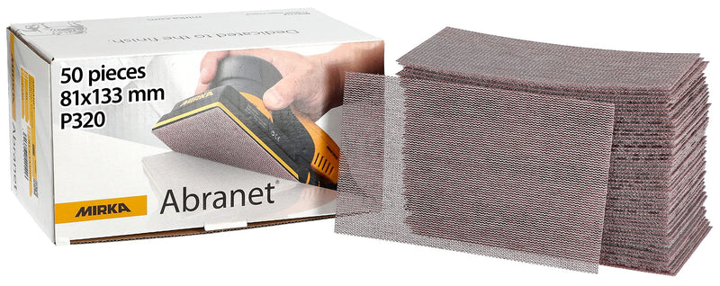 Mirka Abranet mesh sanding strips 81x133 mm Velcro / grain P320 / 50 pieces / for sanding wood, filler, paint, plastic / 5417805032