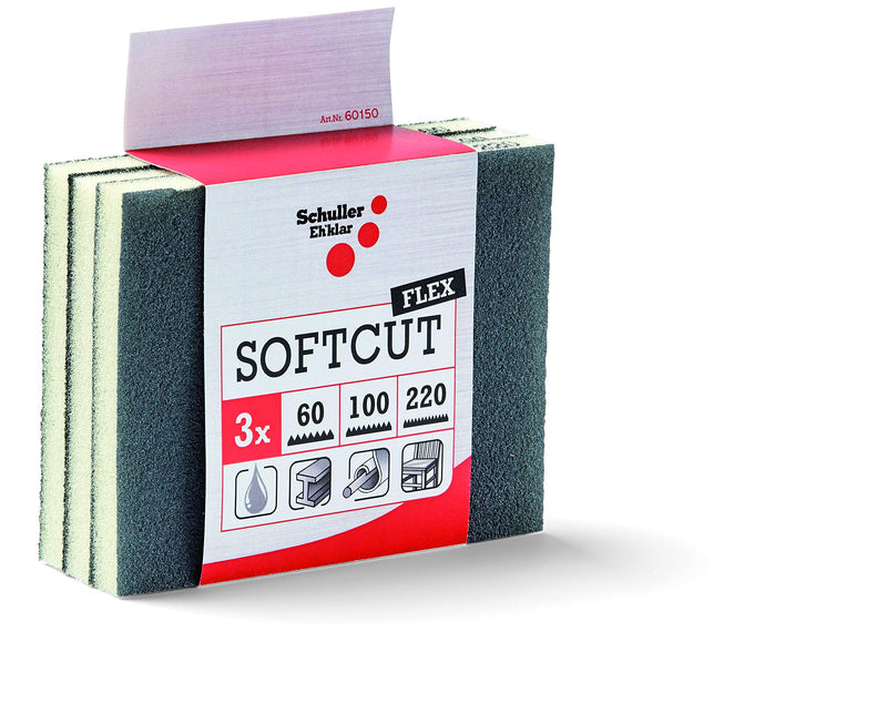 Schuller Eh'klar, 60150 Softcut Flex sanding pad 3 pieces for dry and wet sanding, grain size 60, 100 and 220
