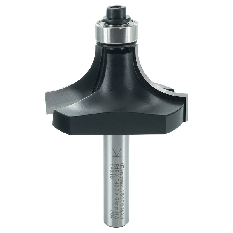 ENT 14301 rounding cutter HW, shank (S) 8 mm, diameter (D) 43 mm, NL 15 mm, R 15 mm, SL 32 mm, with ball bearing R=15 / D=43 / NL=15