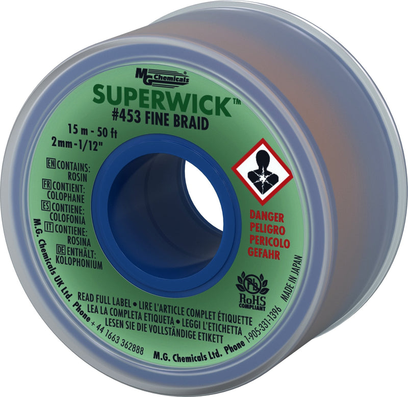 MG Chemicals #453 Fine Braid Super Wick™ - Desoldering Braid, 2.0 mm wide 50' Length