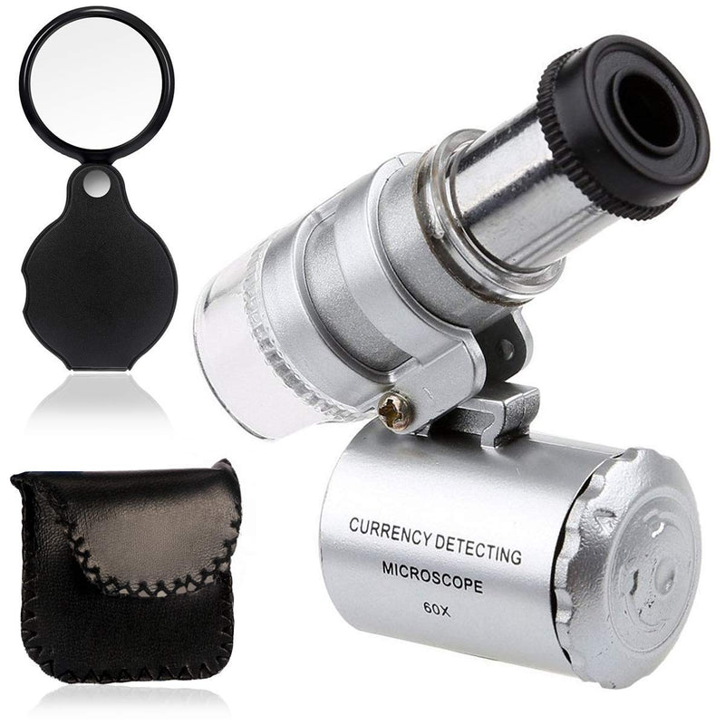 KINGMAS Mini 60X LED Microscope, Pocket Microscope Magnifying Glass Microscope for Jeweler Adjustable Magnifying Glass with UV Light