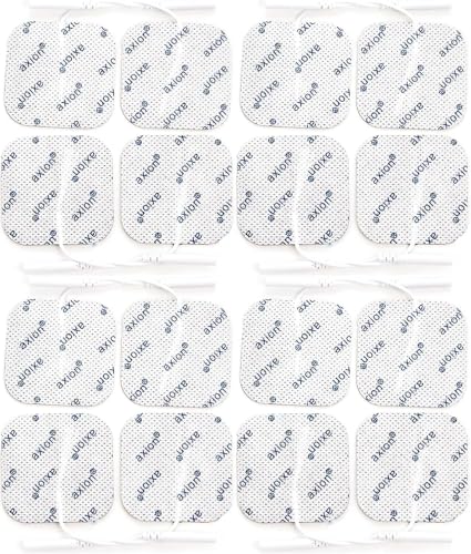 16 Electrodes with 2mm jack - Square self adhesive Pads - 5x5cm - Fits all TENS EMS units with 2mm connection - axion brand quality | 2 mm plug-in connection. Reusable self-adhesive electrodes for TENS device and EMS trainer, super adhesion + conductiv...