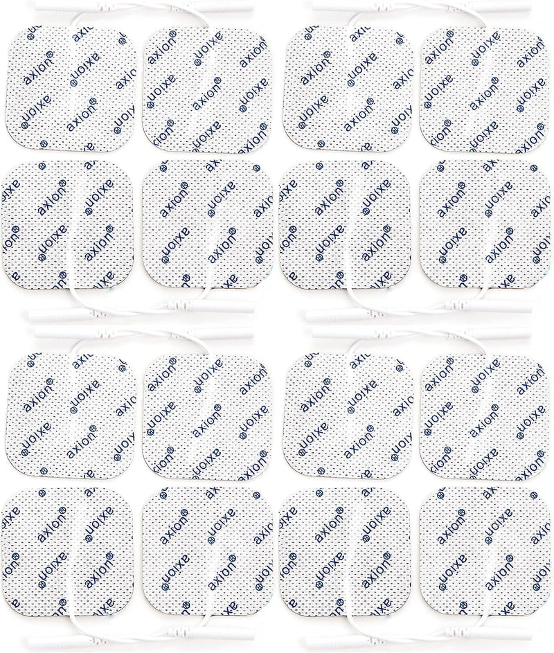 16 TENS EMS electrode pads 5x5 cm, reusable adhesive electrodes for TENS devices & EMS trainers, very good adhesive conductivity, 2mm plug connection | Certified medical device - axion