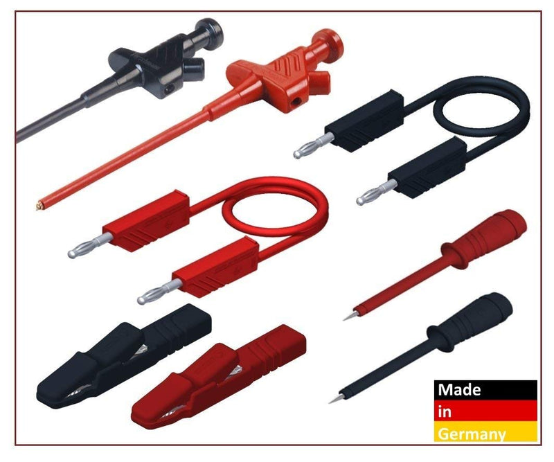 VELLEMAN - HMSET2 Hirschmann safety test lead set PMS 4 with test tips measuring leads lamellar plug 4mm, black / red 142921