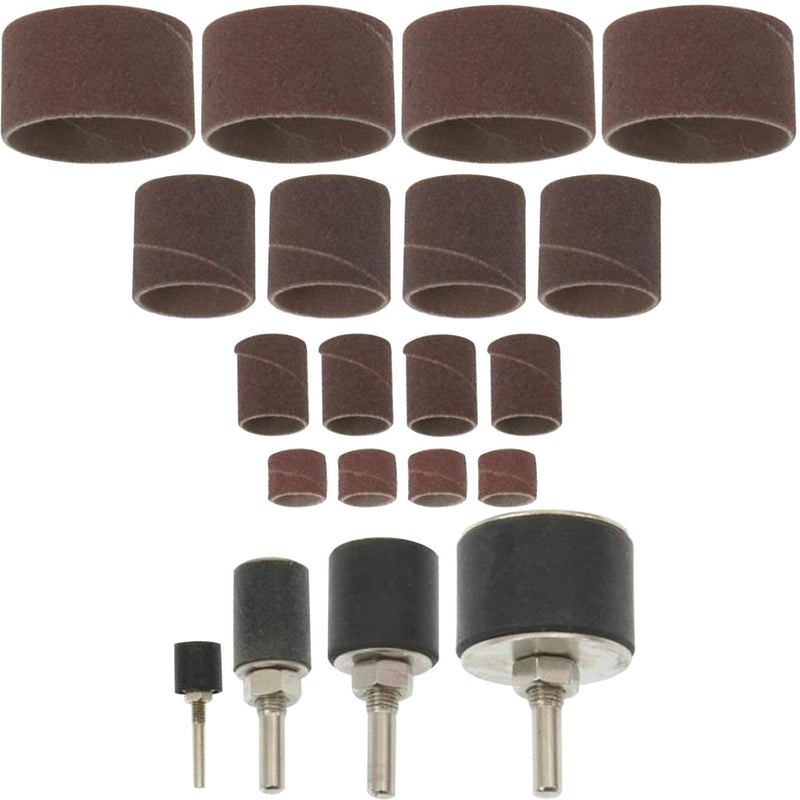 20-piece set: 4x sanding rollers 1/2" 3/4" 1" 1.5" with 16 sanding rollers K80 + K120
