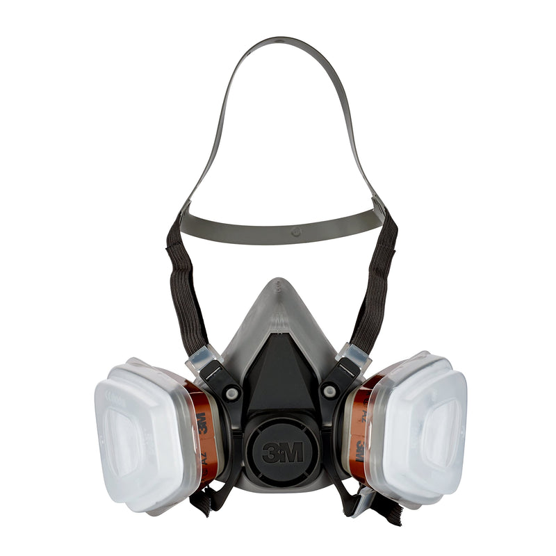 3M reusable respiratory mask 6002C - half mask with replaceable filters against organic gases, vapors and particles - protection during painting, paint spraying and machine grinding work, kit: half mask + 2 filters single