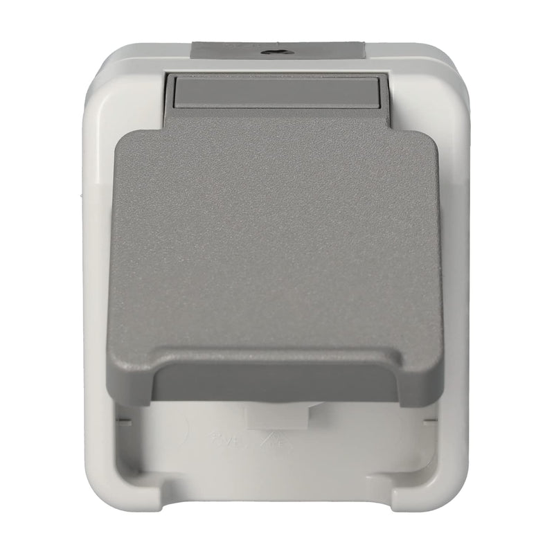 Schneider Electric Merten MEG2301-8029 Schuko socket hinged lid, protective contact socket surface-mounted 1-way damp room, IP44, light gray, Aquastar without contact protection