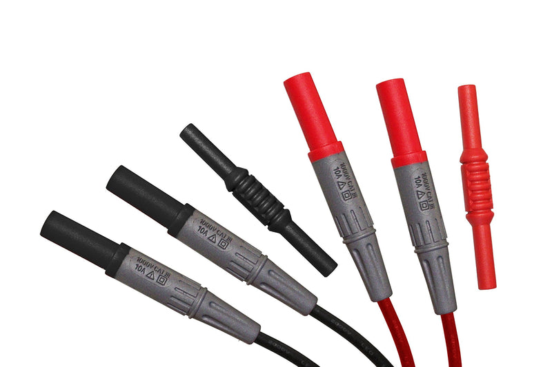 PeakTech Insulated 4 mm connecting cables with extension piece - CAT III 1000 V, P 7005, red and black single