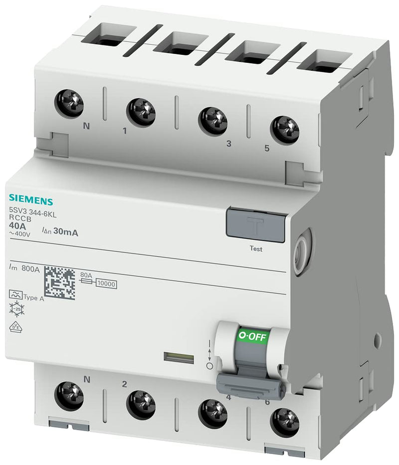 Siemens 5SV33446KL FI circuit breaker 3P+N N-left TypeA 30mA 40A 400V