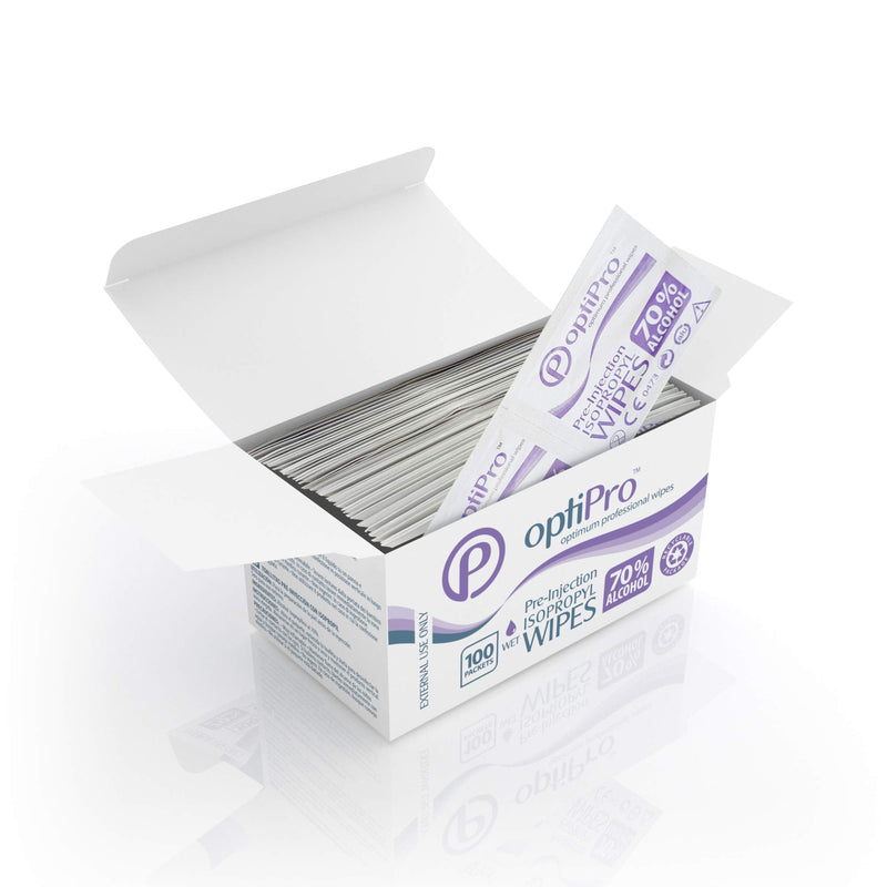 OptiPro isopropyl wipes with 70% alcohol | 100 pieces individually packed | Cleaning wipes | Disposable pre-injection wipes | Disinfectant wipes | easy to tear packaging | All-purpose wipes