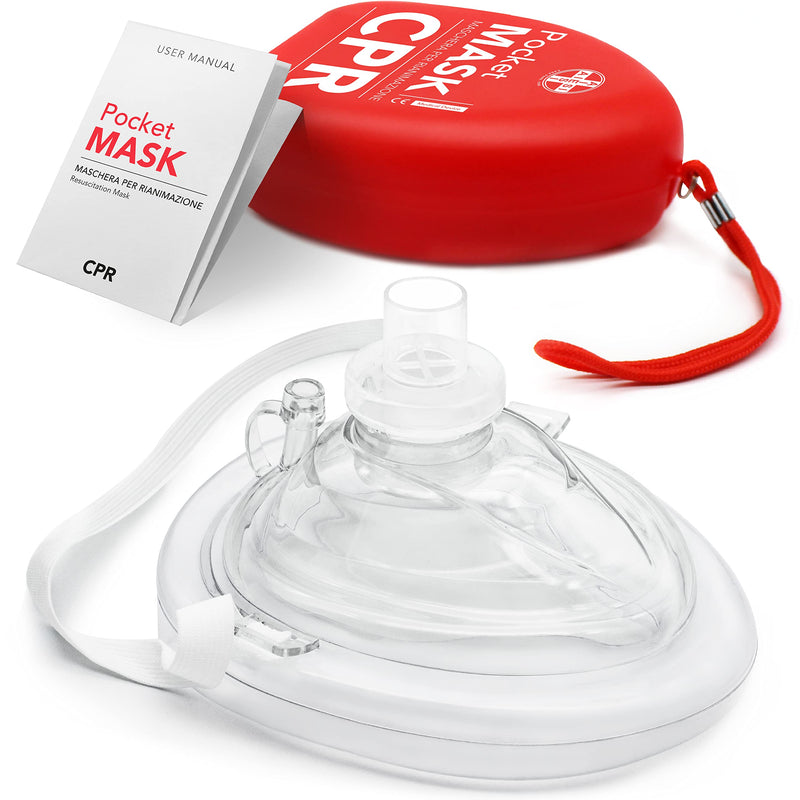 AIESI® Pocket Mask professional mask ventilation mask for mouth-to-mouth ventilation with one-way valve and filter, CPR Mask-Resuscitator 1 pezzo