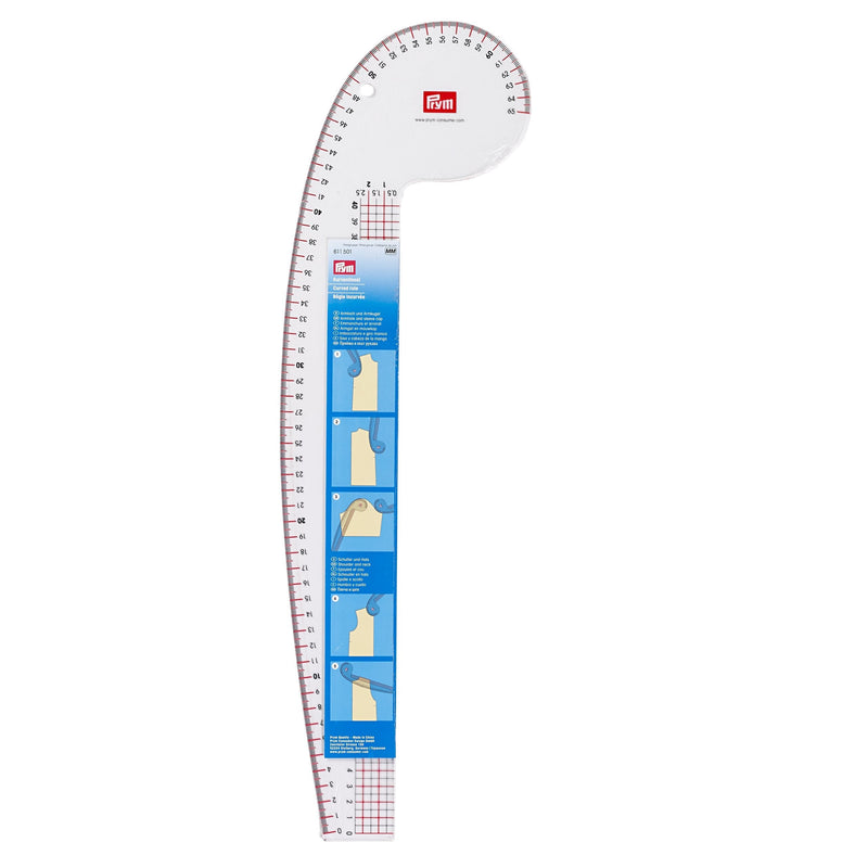 Prym 611501 curve ruler for armhole, arm ball, shoulder and neck, plastic, transparent, 2.5 x 40 cm scale