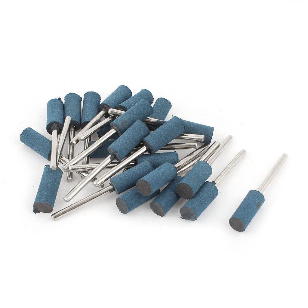 sourcing map 3mm Shank 8mm Polished Head Blue Cylinder Rubber Mounted Point 22pcs