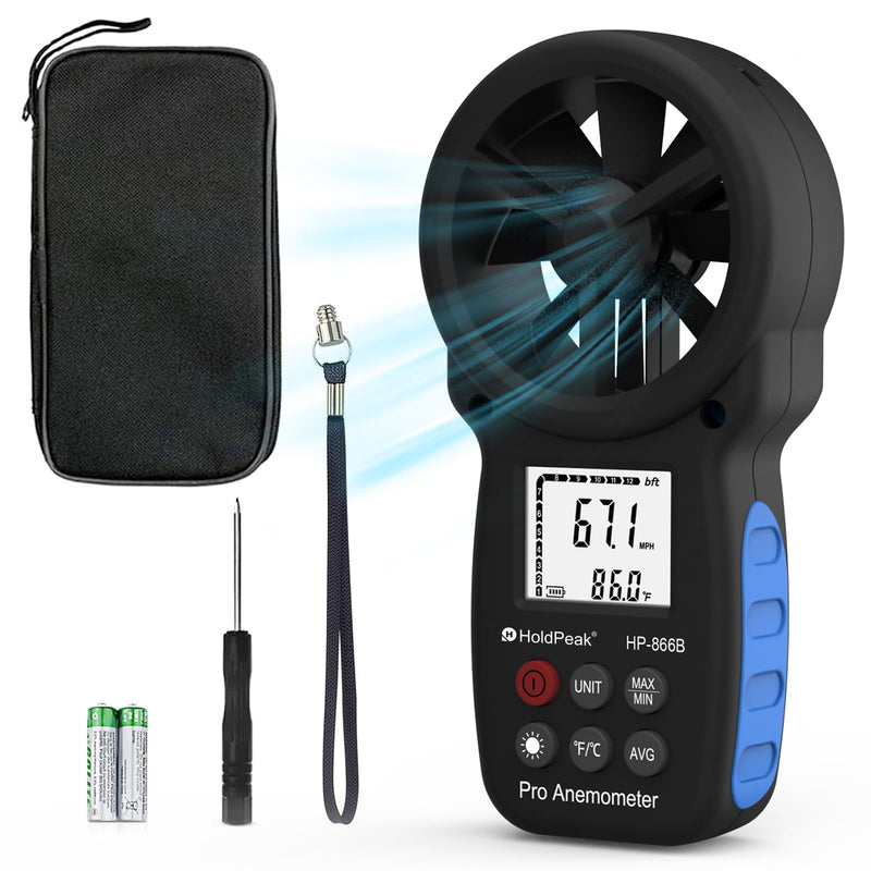 BT100 Digital Anemometer Handheld Wind Speed Meter for Measuring Wind Speed, Temperature/Wind Chill with Backlight and Max/Min (866B)