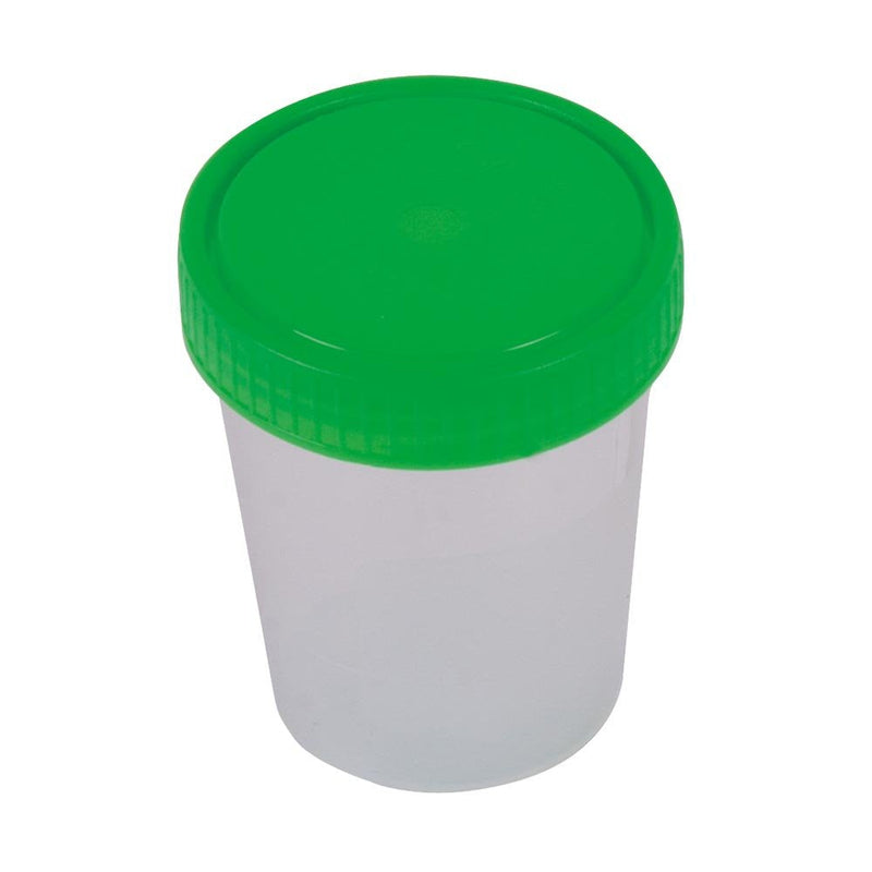 Urine Sample Cups 125 ml with Green Screw Lid Pack of 10