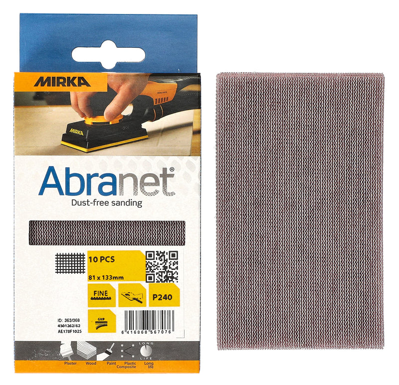 Mirka Abranet mesh sanding strips 81x133 mm Velcro / grain P240 / 10 pieces / for sanding wood, filler, paint, plastic / AE178F1025
