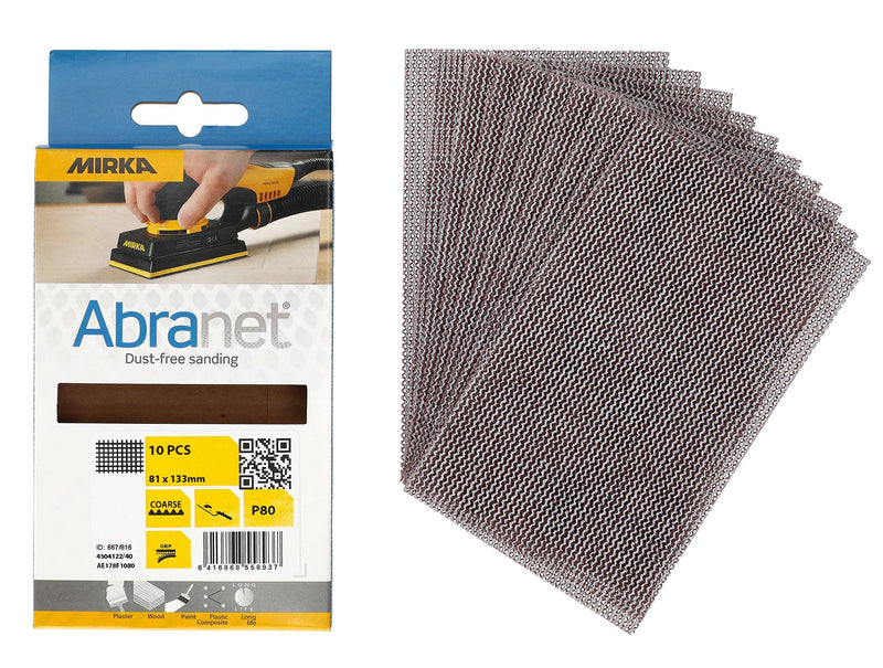 Mirka Abranet mesh sanding strips 81x133 mm Velcro / grain P80 / 10 pieces / for sanding wood, filler, paint, plastic / AE178F1080 Grit P80