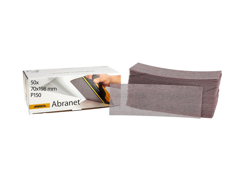 Mirka Abranet mesh sanding strips 70x198 mm Velcro / grain P150 / 50 pieces / for sanding wood, filler, paint, plastic / dust-free sanding / 5415005015 grain P150