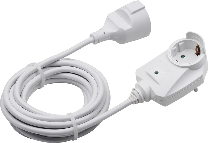 Meister protective contact extension with additional plug - 3 m cable - white - IP20 indoor use / power split / extension cable with surge protection / Schuko extension / 7430680 single