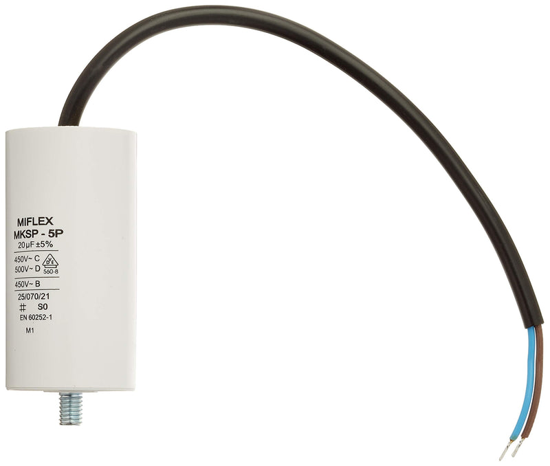 Starting capacitor motor capacitor 20µF 450V 40x78mm cable M8; Miflex ; 20uF single