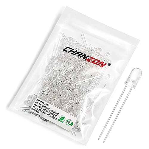 Chanzon 100 pcs 5mm 850nm IR Emitter LED Diode Lights Night Vision Camera (Clear Round Infrared 850 nm DC 1.5V 30mA 100mW) Lighting Bulb Lamps Electronics Components Light Emitting Diodes A) 850 Nm Ir Emitter (100 Pieces)