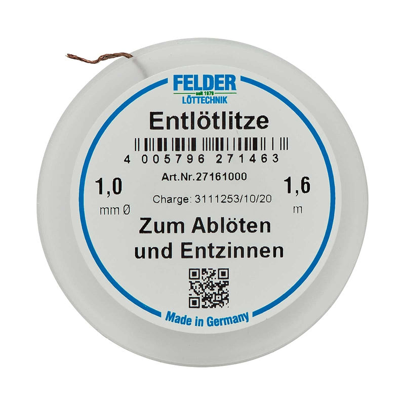 Felder 27161000 desoldering braid, flux-soaked, 1.00 mm, 1.60 m spool 1.00 mm wide