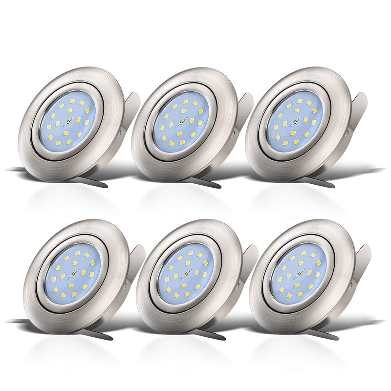 BKLicht - Set of 6 LED recessed spotlights 230V swiveling, warm white light color, hole size 68mm, flat, LED spot, ceiling spots, LED spots, recessed lights, recessed spots LED, 82x30 mm, matt nickel