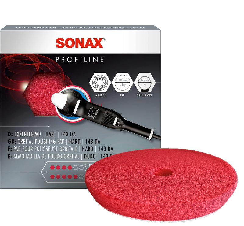 SONAX Eccentric Pad hard 143 DA (1 piece) hard fine-pored polishing disc for abrasive polishing of scratched and weathered vehicle paintwork, item no. 04934000 SONAX Eccentric Pad hard 143 DA