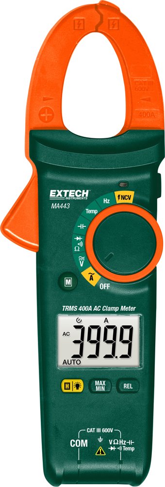 Extech MA443 hand-held multimeter, digital current clamp CAT III 600V display (counts): 4000