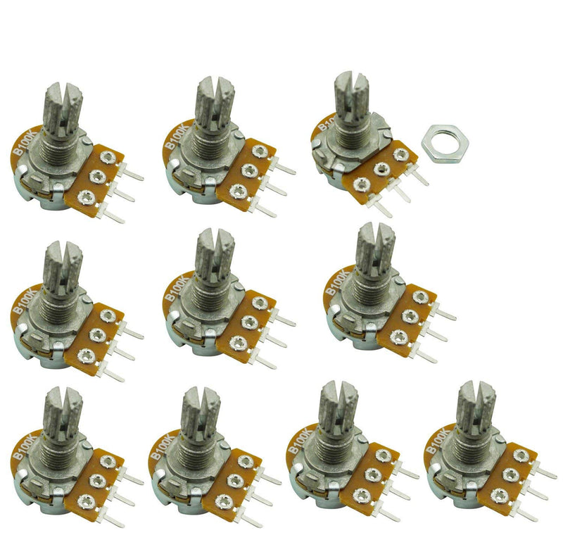 Aihasd 10PCS B100K 100K Ohm Adjustment Single Linear Rotary Taper Potentiometer Shaft 15mm